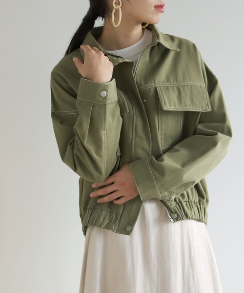 vingtrois（バントロア）の「【Vingtrois】カラーステッチワークデザインショート丈ブルゾン（ブルゾン・レディース・ブラック/ベージュ/カーキ/アイボリー・M）」の17枚目の写真