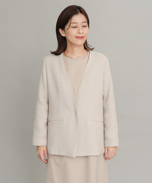 URBAN RESEARCH DOORS(アーバンリサーチドアーズ)の「ツィードVネックロングジャケット(テーラードジャケット・レディース・ネイビー/ベージュ系その他・ONE)」の14枚目の写真