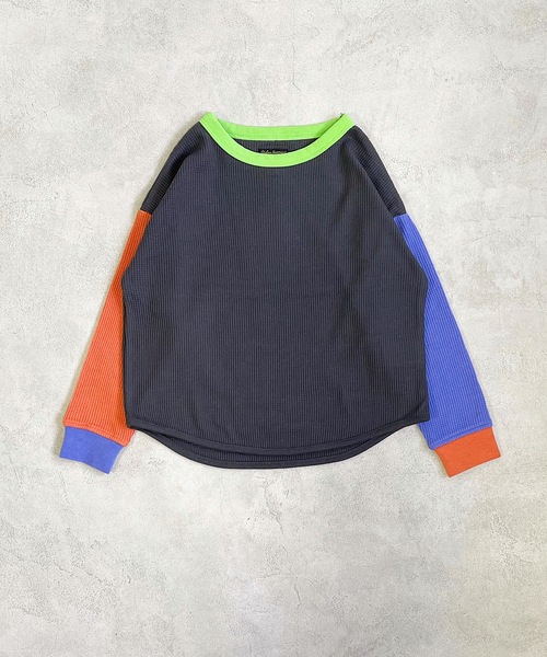 Life Support Products（ライフサポートプロダクツ）の「ワッフルロンT（L-6900/80～150cm）（Tシャツ/カットソー・キッズ・チャコール/グレー/ホワイト系その他/オフホワイト/オレンジ/ブルー/イエロー/グレー系その他/イエロー系その他/ライトグリーン・130/90/150/110/100/140/80/120/95）」の5枚目の写真