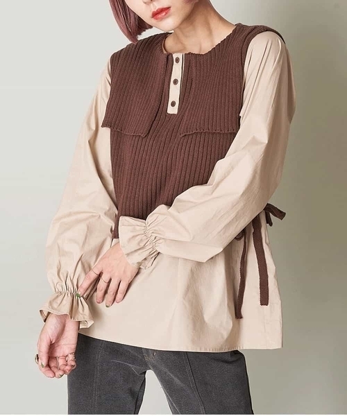 A de a.v.v(アードアー・ヴェ・ヴェ)の「レイヤード風ニットベストブラウス(Tシャツ/カットソー・レディース・ミント/ベージュ/ホワイト・39)」の2枚目の写真