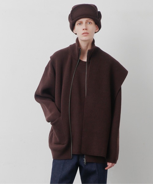 UNDECORATED(アンデコレイテッド)の「UNDECORATED アンデコレイテッド / MF Wool Knit Zp Vest ウールニット ジップベスト ハイネック / UDF22802(ベスト・メンズ・ブラック/ブラウン・3/2)」の2枚目の写真