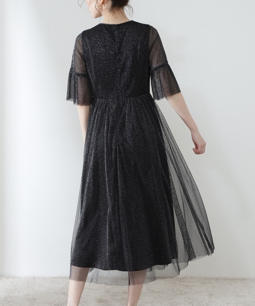 N.（N. Natural Beauty Basic）（エヌエヌナチュラルビューティーベーシック）の「◆ラメチュールワンピース（ドレス・レディース・ブラック/グレー・MEDIUM）」の4枚目の写真