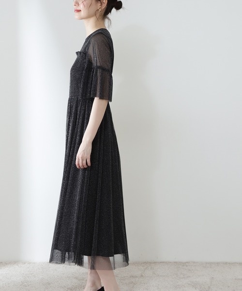 N.（N. Natural Beauty Basic）（エヌエヌナチュラルビューティーベーシック）の「◆ラメチュールワンピース（ドレス・レディース・ブラック/グレー・MEDIUM）」の5枚目の写真