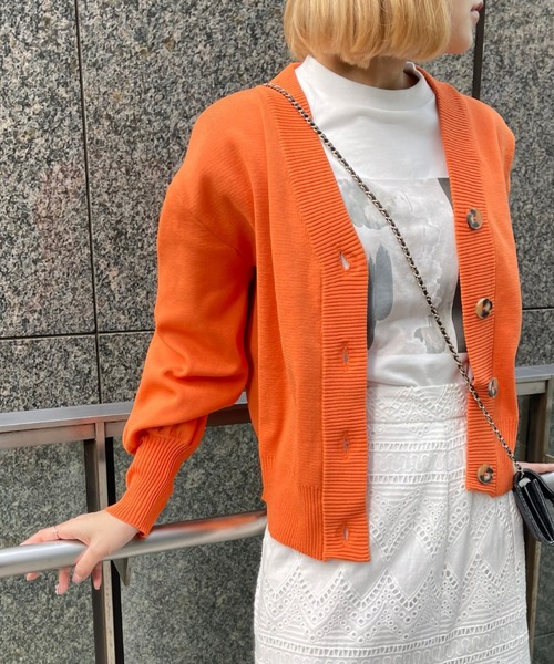 Ezick（エジック）の「ダンボールニットショートカーディガン（カーディガン/ボレロ・レディース・アイボリー/オレンジ/ブラック/グリーン・FREE）」の4枚目の写真