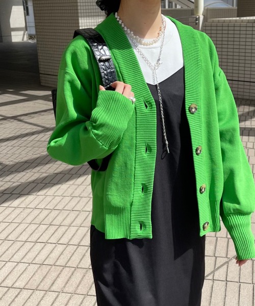 Ezick（エジック）の「ダンボールニットショートカーディガン（カーディガン/ボレロ・レディース・アイボリー/オレンジ/ブラック/グリーン・FREE）」の3枚目の写真