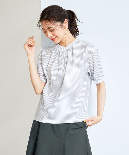 J.PRESS Ladies(J.プレス レディス)の「【イージーケア】ストライプジャージーⅡ カットソー(Tシャツ/カットソー・レディース・ホワイト系1/ベージュ系1/サックスブルー系1・SMALL)」の2枚目の写真