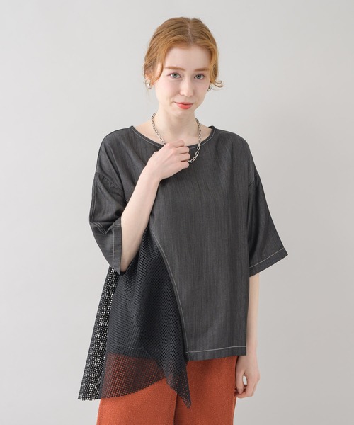 Paradise Picnic（パラダイスピクニック）の「デニムメッシュ切替プルオーバー（シャツ/ブラウス・レディース・ブラック/ネイビー・FREE）」の3枚目の写真