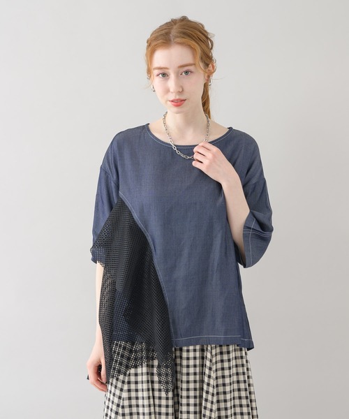 Paradise Picnic（パラダイスピクニック）の「デニムメッシュ切替プルオーバー（シャツ/ブラウス・レディース・ブラック/ネイビー・FREE）」の4枚目の写真