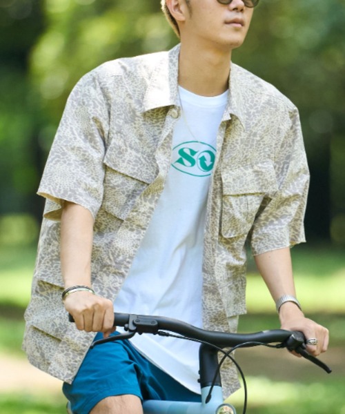 CIAOPANIC（チャオパニック）の「ミリタリーミックスに、カモフラージュプリント半袖ルーズシャツ（シャツ/ブラウス・メンズ・オリーブ/アイボリー・MEDIUM/LARGE）」の2枚目の写真