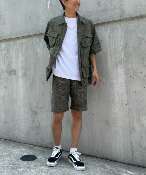 CIAOPANIC（チャオパニック）の「ミリタリーミックスに、カモフラージュプリント半袖ルーズシャツ（シャツ/ブラウス・メンズ・オリーブ/アイボリー・MEDIUM/LARGE）」の16枚目の写真