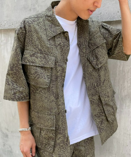 CIAOPANIC（チャオパニック）の「ミリタリーミックスに、カモフラージュプリント半袖ルーズシャツ（シャツ/ブラウス・メンズ・オリーブ/アイボリー・MEDIUM/LARGE）」の15枚目の写真