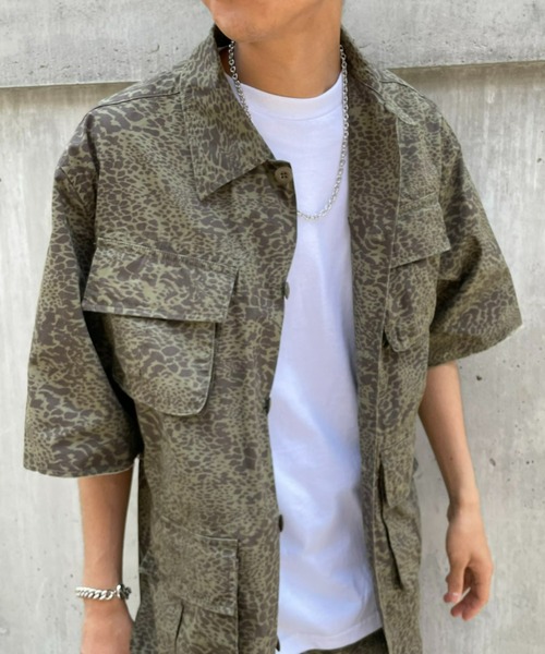 CIAOPANIC（チャオパニック）の「ミリタリーミックスに、カモフラージュプリント半袖ルーズシャツ（シャツ/ブラウス・メンズ・オリーブ/アイボリー・MEDIUM/LARGE）」の8枚目の写真