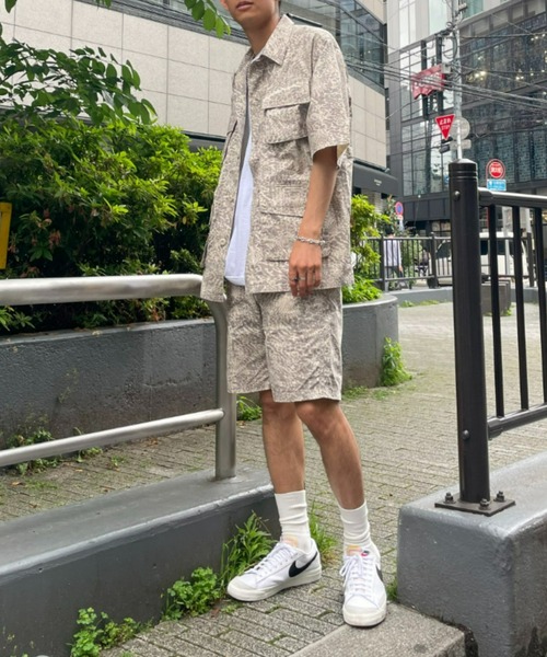 CIAOPANIC（チャオパニック）の「ミリタリーミックスに、カモフラージュプリント半袖ルーズシャツ（シャツ/ブラウス・メンズ・オリーブ/アイボリー・MEDIUM/LARGE）」の5枚目の写真