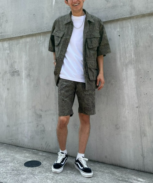 CIAOPANIC（チャオパニック）の「ミリタリーミックスに、カモフラージュプリント半袖ルーズシャツ（シャツ/ブラウス・メンズ・オリーブ/アイボリー・MEDIUM/LARGE）」の20枚目の写真