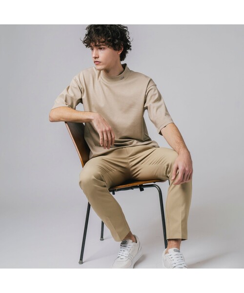 LACOSTE（ラコステ）の「5分袖モックネックサマーニットTシャツ（Tシャツ/カットソー・メンズ・ホワイト/ブラック/ネイビー/アイボリー/ストーン/グレー/ベージュ/トップグレー・4/3/5/2）」の3枚目の写真