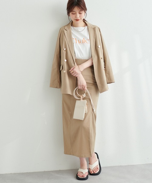 natural couture（ナチュラルクチュール）の「長さ変えれる綿麻スリットナロースカート（スカート・レディース・ベージュ/ライトベージュ/ネイビー/サックスブルー・FREE）」の5枚目の写真