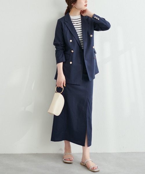 natural couture（ナチュラルクチュール）の「長さ変えれる綿麻スリットナロースカート（スカート・レディース・ベージュ/ライトベージュ/ネイビー/サックスブルー・FREE）」の13枚目の写真