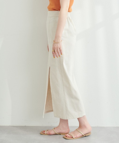 natural couture（ナチュラルクチュール）の「長さ変えれる綿麻スリットナロースカート（スカート・レディース・ベージュ/ライトベージュ/ネイビー/サックスブルー・FREE）」の19枚目の写真