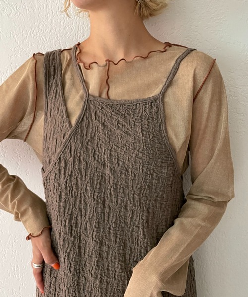 CIAOPANIC(チャオパニック)の「フクレジャガードアシメキャミワンピース(ワンピース・レディース・ブラック/ダークグリーン/モカ・FREE/0)」の10枚目の写真