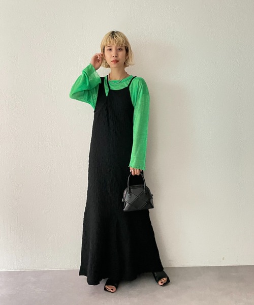 CIAOPANIC(チャオパニック)の「フクレジャガードアシメキャミワンピース(ワンピース・レディース・ブラック/ダークグリーン/モカ・FREE/0)」の8枚目の写真