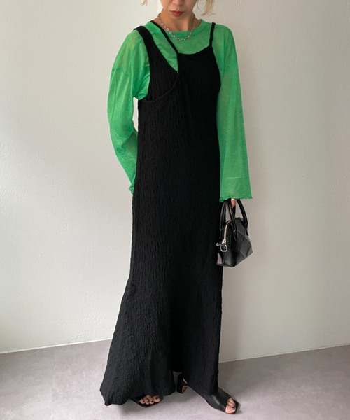 CIAOPANIC(チャオパニック)の「フクレジャガードアシメキャミワンピース(ワンピース・レディース・ブラック/ダークグリーン/モカ・FREE/0)」の6枚目の写真