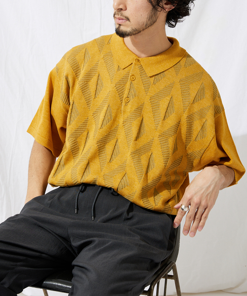 JOURNAL STANDARD(ジャーナルスタンダード)の「【GEOM PATTERN / ジオメパターン】ジャガード ニットポロシャツ(ポロシャツ・メンズ・ブラック/ネイビー/クリアイエロー/コバルトブルー・MEDIUM/LARGE)」の4枚目の写真