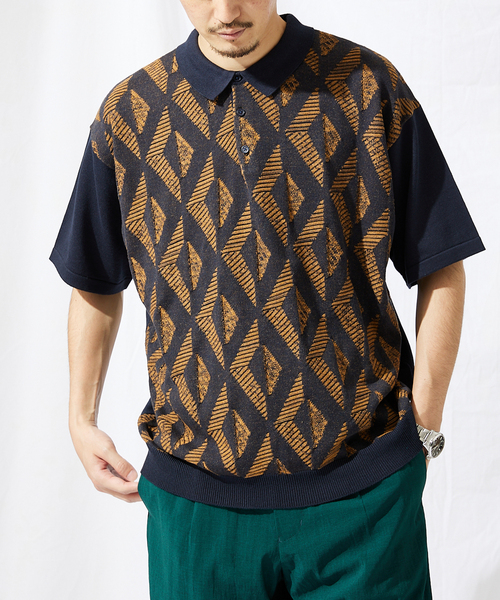 JOURNAL STANDARD(ジャーナルスタンダード)の「【GEOM PATTERN / ジオメパターン】ジャガード ニットポロシャツ(ポロシャツ・メンズ・ブラック/ネイビー/クリアイエロー/コバルトブルー・MEDIUM/LARGE)」の1枚目の写真