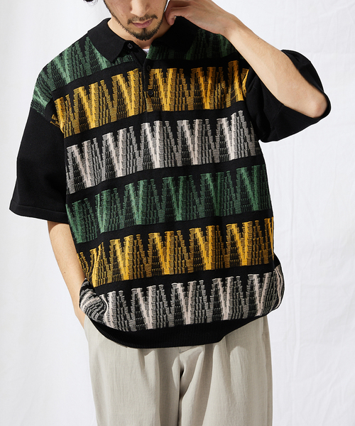 JOURNAL STANDARD(ジャーナルスタンダード)の「【GEOM PATTERN / ジオメパターン】ジャガード ニットポロシャツ(ポロシャツ・メンズ・ブラック/ネイビー/クリアイエロー/コバルトブルー・MEDIUM/LARGE)」の2枚目の写真