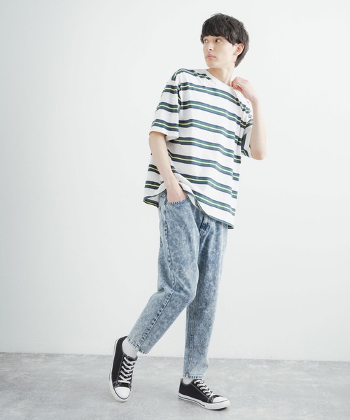 Rocky Monroe(ロッキーモンロー)の「ワイドデニムテーパードバギーパンツ 10オンス(デニムパンツ・メンズ・ライトブルー/ブラック/ブルー系/ブルー/ブラック系/ワンウォッシュ/インディゴブルー/ダークグリーン/キナリ/ケミカルウォッシュ/ブラック系1・M/L/S)」の14枚目の写真