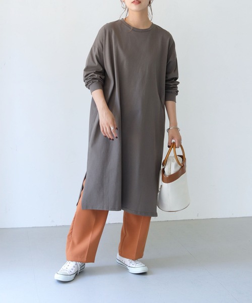 HER CLOSET(ハークローゼット)の「【shemoshelly】【WEB限定】7オンスヘビーウェイトコットンワンピース(ワンピース・レディース・チャコールグレー/ブラック/ブラウン/ブルー・M)」の3枚目の写真