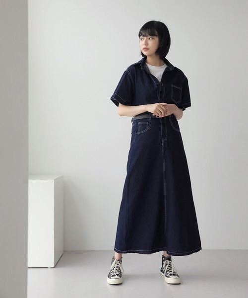 夏の新作、デニムファッション、シャツのスカート デニム ショートスリーブ シャツ ミニスカート セット
