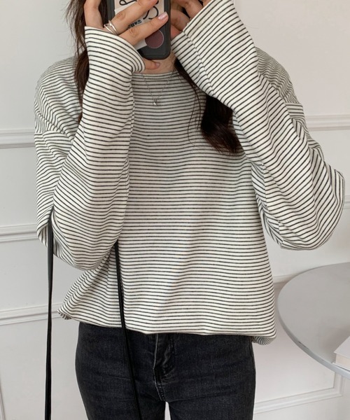 ABITOKYO(アビトーキョー)の「ハーフボーダーリンガーロングTシャツ(Tシャツ/カットソー・レディース・ホワイト/ブラック/ベージュ・M/L)」の16枚目の写真