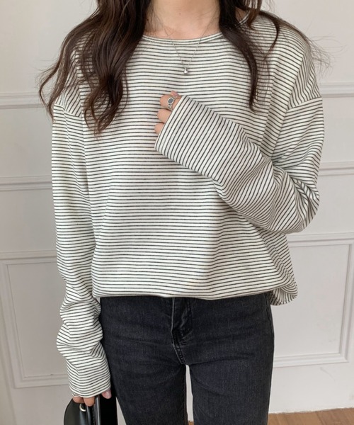 ABITOKYO(アビトーキョー)の「ハーフボーダーリンガーロングTシャツ(Tシャツ/カットソー・レディース・ホワイト/ブラック/ベージュ・M/L)」の22枚目の写真