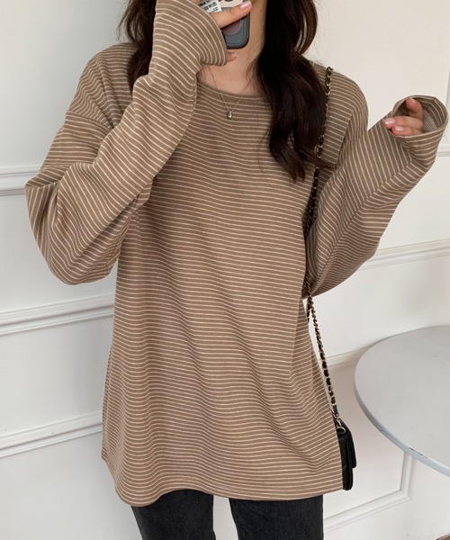 ABITOKYO(アビトーキョー)の「ハーフボーダーリンガーロングTシャツ(Tシャツ/カットソー・レディース・ホワイト/ブラック/ベージュ・M/L)」の19枚目の写真