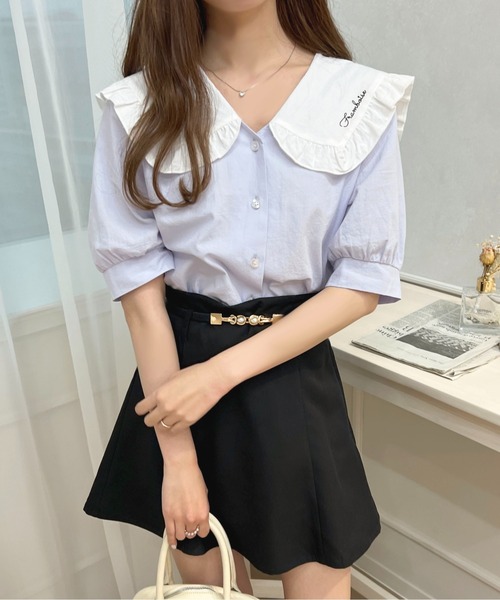 apres jour（アプレジュール）の「ロゴ刺繍フリル襟ブラウス【ZOZOTOWN限定アイテム】（シャツ/ブラウス・レディース・ライトピンク/ライトブルー/オフホワイト・フリー/X-LARGE）」の11枚目の写真