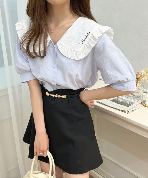 apres jour（アプレジュール）の「ロゴ刺繍フリル襟ブラウス【ZOZOTOWN限定アイテム】（シャツ/ブラウス・レディース・ライトピンク/ライトブルー/オフホワイト・フリー/X-LARGE）」の12枚目の写真