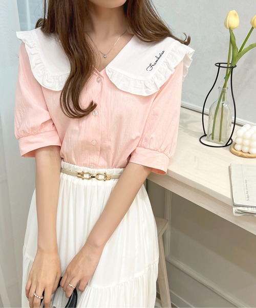 セール】ロゴ刺繍フリル襟ブラウス【ZOZOTOWN限定アイテム】（シャツ