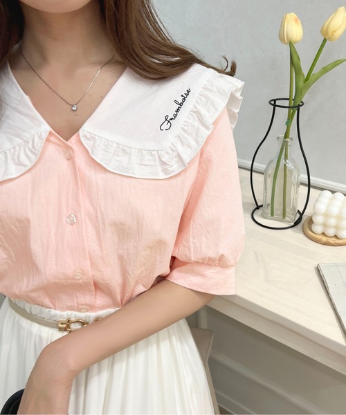 apres jour（アプレジュール）の「ロゴ刺繍フリル襟ブラウス【ZOZOTOWN限定アイテム】（シャツ/ブラウス・レディース・ライトピンク/ライトブルー/オフホワイト・フリー/X-LARGE）」の19枚目の写真