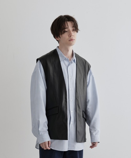 JUNRED(ジュンレッド)の「フェイクレザータックジャケットベスト(ベスト・メンズ・ブラック・S/L/M)」の16枚目の写真