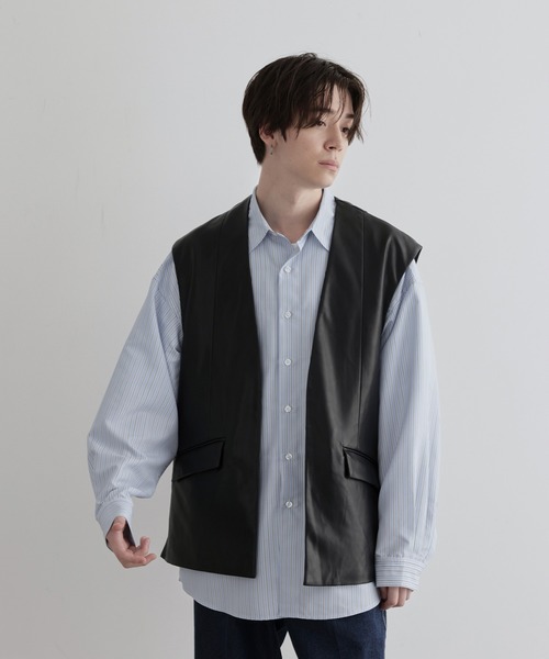 JUNRED(ジュンレッド)の「フェイクレザータックジャケットベスト(ベスト・メンズ・ブラック・S/L/M)」の6枚目の写真