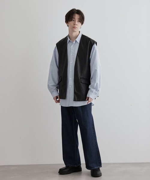 JUNRED(ジュンレッド)の「フェイクレザータックジャケットベスト(ベスト・メンズ・ブラック・S/L/M)」の4枚目の写真