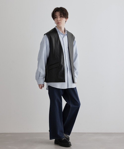 JUNRED(ジュンレッド)の「フェイクレザータックジャケットベスト(ベスト・メンズ・ブラック・S/L/M)」の14枚目の写真