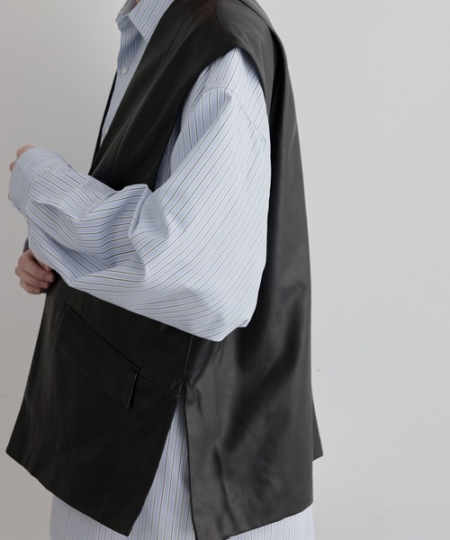 JUNRED(ジュンレッド)の「フェイクレザータックジャケットベスト(ベスト・メンズ・ブラック・S/L/M)」の9枚目の写真