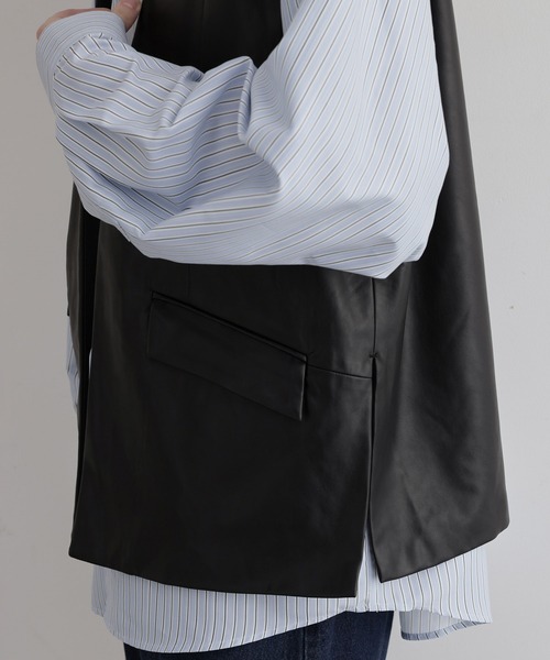 JUNRED(ジュンレッド)の「フェイクレザータックジャケットベスト(ベスト・メンズ・ブラック・S/L/M)」の15枚目の写真