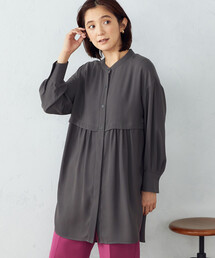 バンドカラー ロングシャツ