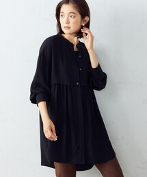 バンドカラー ロングシャツ