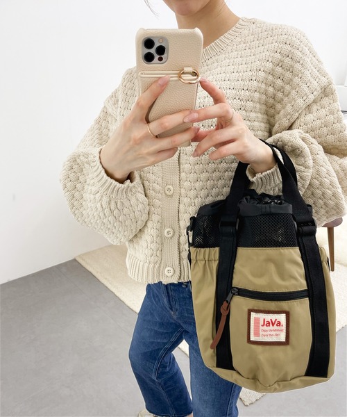 Java（ジャバ）の「《JaVaジャバ 別注》ころんと可愛い。2wayアウトドア巾着メッシュバッグ（ショルダーバッグ・レディース・ブラック/ベージュ/カーキ/レオパード/カモフラージュ・ONE SIZE）」の17枚目の写真