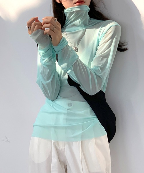 Dita Muaj.（ディータムアージュ）の「チュールシアーカラートップス（Tシャツ/カットソー・レディース・ホワイト/ブラック/パープル/ピンク/イエロー/ブルー/グリーン/アイボリー・FREE）」の6枚目の写真