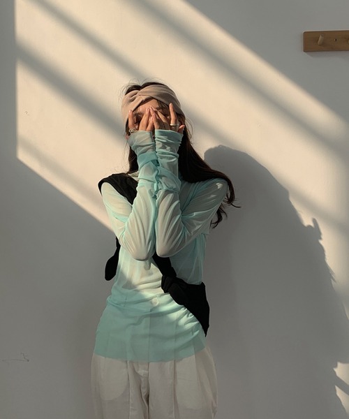 Dita Muaj.（ディータムアージュ）の「チュールシアーカラートップス（Tシャツ/カットソー・レディース・ホワイト/ブラック/パープル/ピンク/イエロー/ブルー/グリーン/アイボリー・FREE）」の13枚目の写真