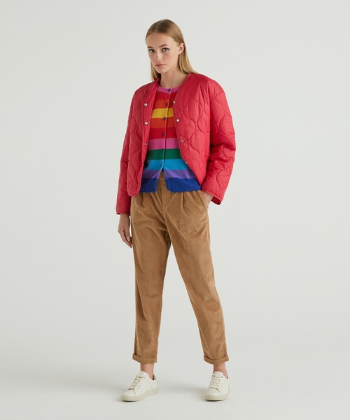 benetton ベネトン レディース ノーカラージャケット 毛 アクリル M benetton ベネトン レディース ノーカラージャケット 毛 アクリル M